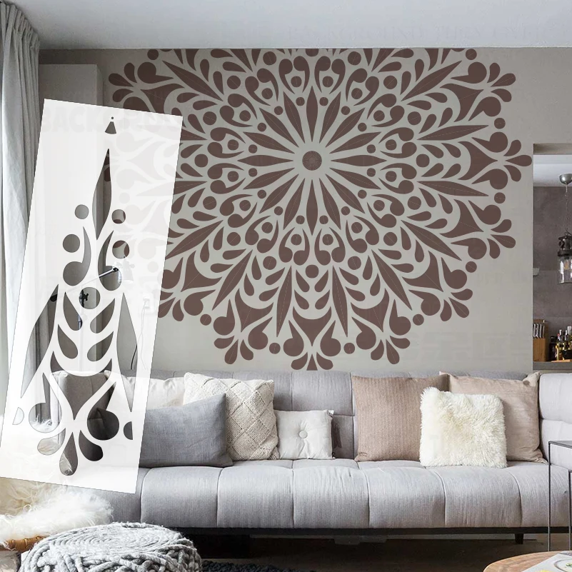 Reusable 160-240cm Giant Round Wall Stencil - Mandala Flower Pattern for Plaster, Painting & Putty Decoration S529