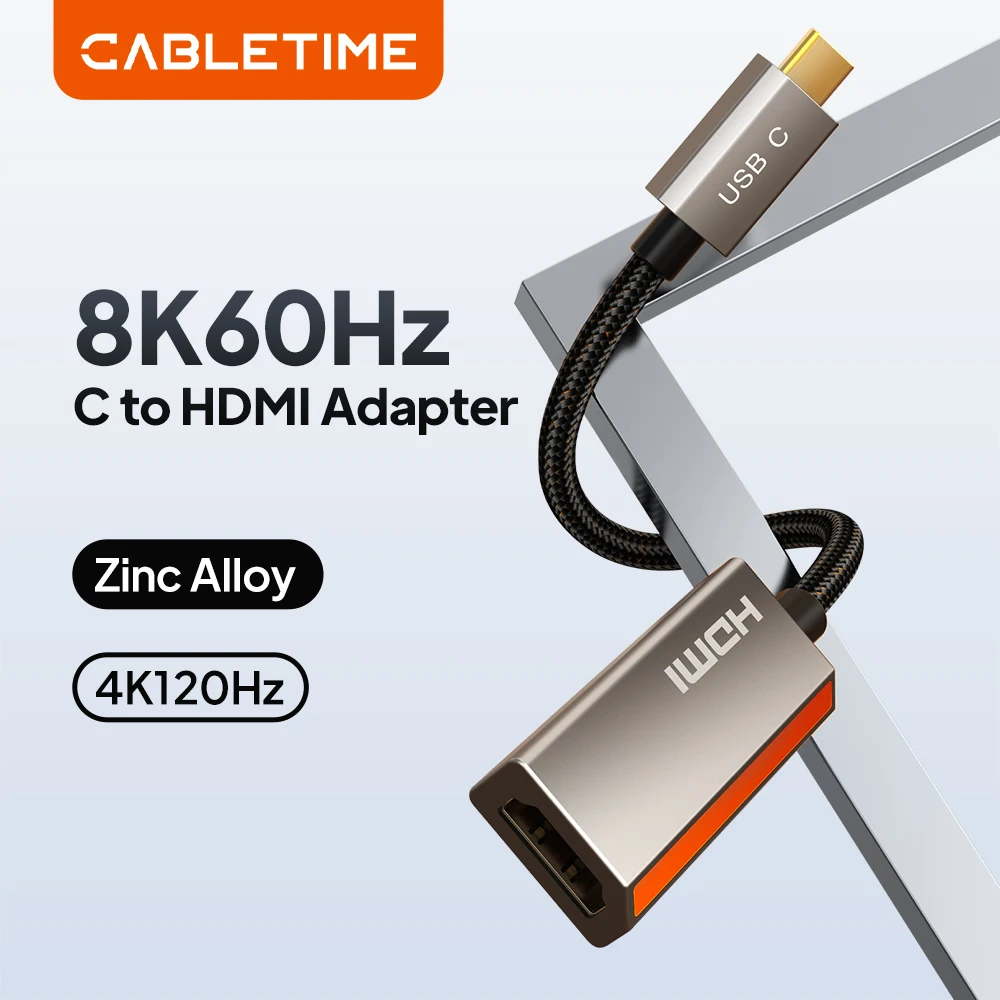 CABLETIME 8K 60Hz USB C zu Display Port Adapter 4K 144Hz 3D Vision Zinklegierung für Laptop Gen 2 USB C Geräte Displayport Adapter