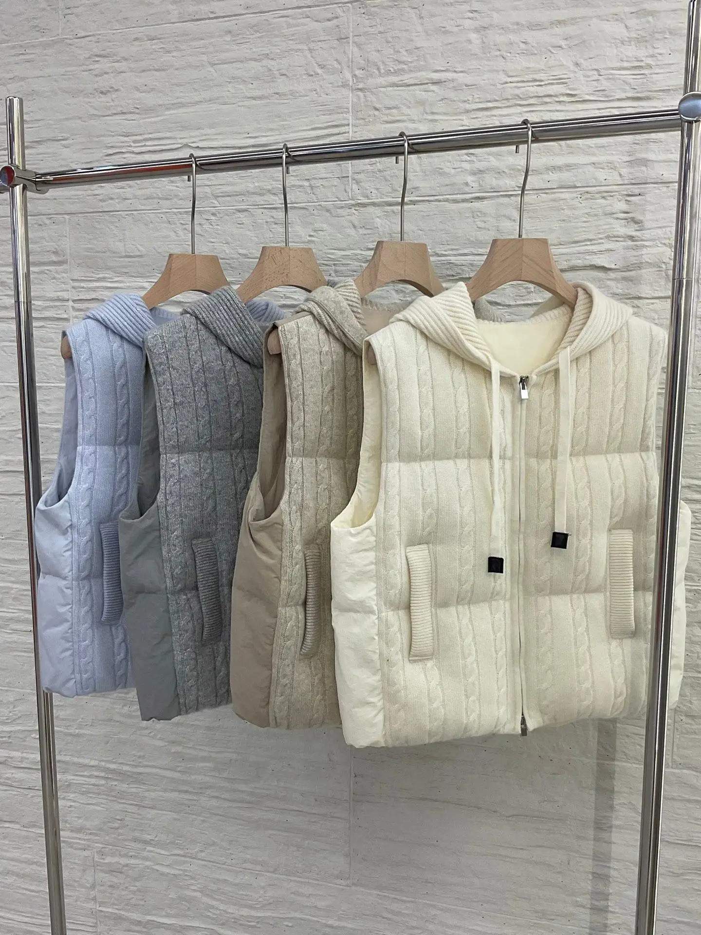 

Autumn luxurious women's hooded cashmere knitted goose down vest