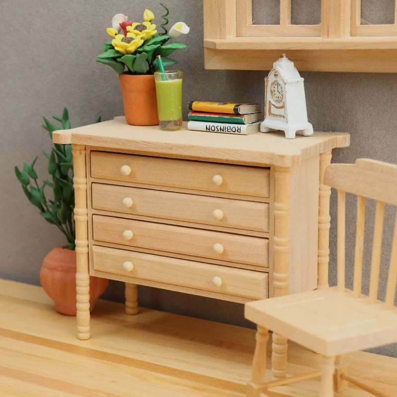 1 Stück Puppenhaus Miniatur Birke Lagerschrank Nachttisch Schublade Truhe 1:12 Mini Möbel Modell Dekor Puppenhaus Zubehör
