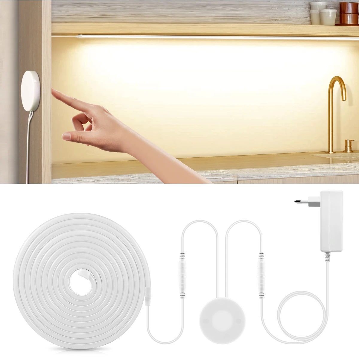 

Penetrable Wood Hand Sweep Touch Sensor LED Strip Neon Light Sign Dimmable Neon Tape DIY Kitchen Cabinet Closet Night Backlight
