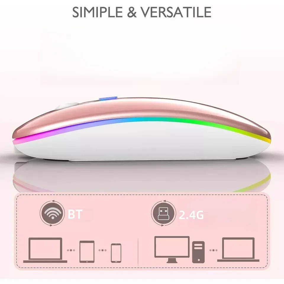 ماوس لاسلكي قابل لإعادة الشحن متوافق مع بلوتوث 2.4 جيجا هرتز أوضاع مزدوجة فأرة كمبيوتر مع جهاز استقبال نانو للكمبيوتر المحمول ماك بوك