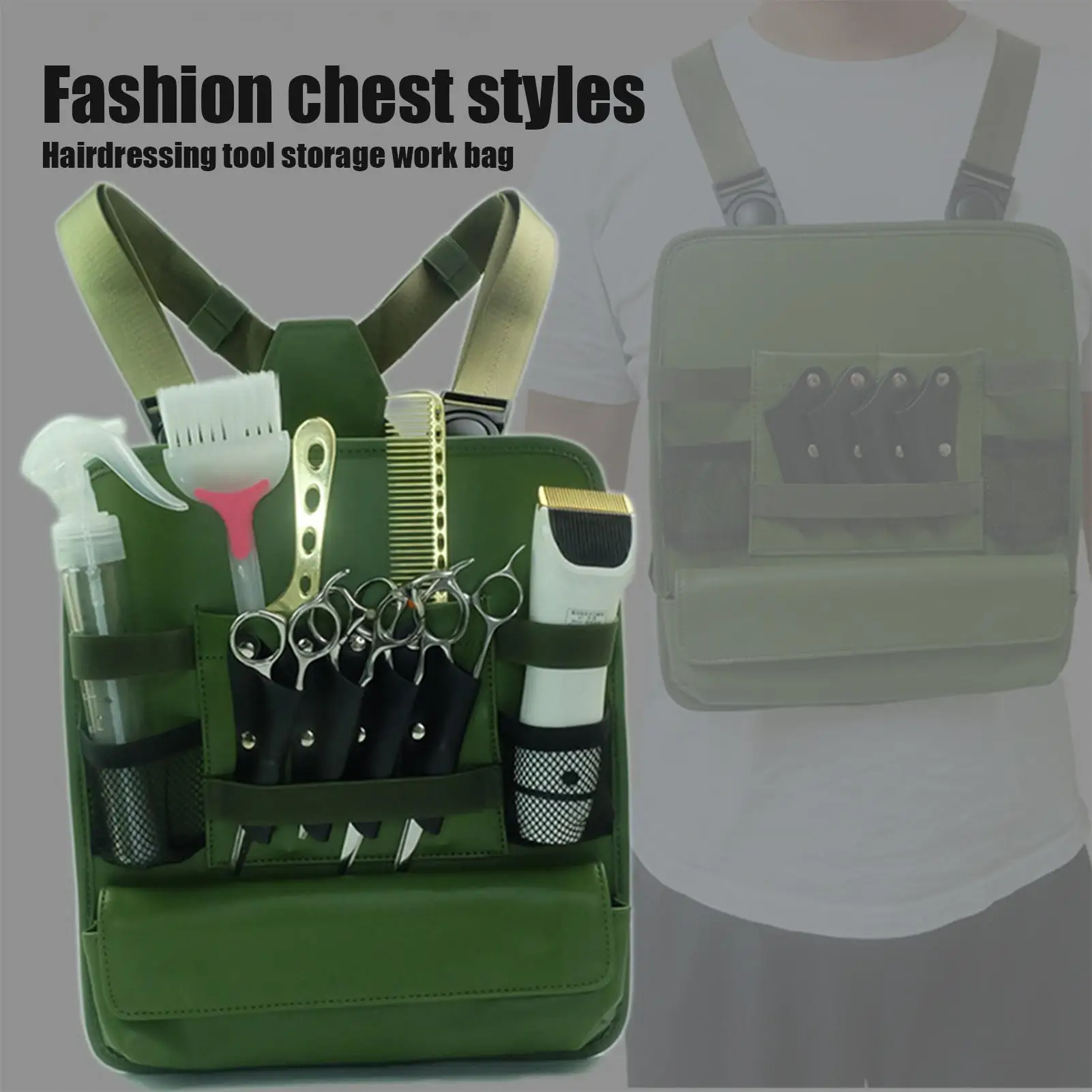 حقيبة مقص الشعر من جلد البولي يوريثان على ظهره ملحقات حلاقة الصدر حقيبة تنظيم لتخزين مشط المقص ومتجر حلاقة الحلاقة