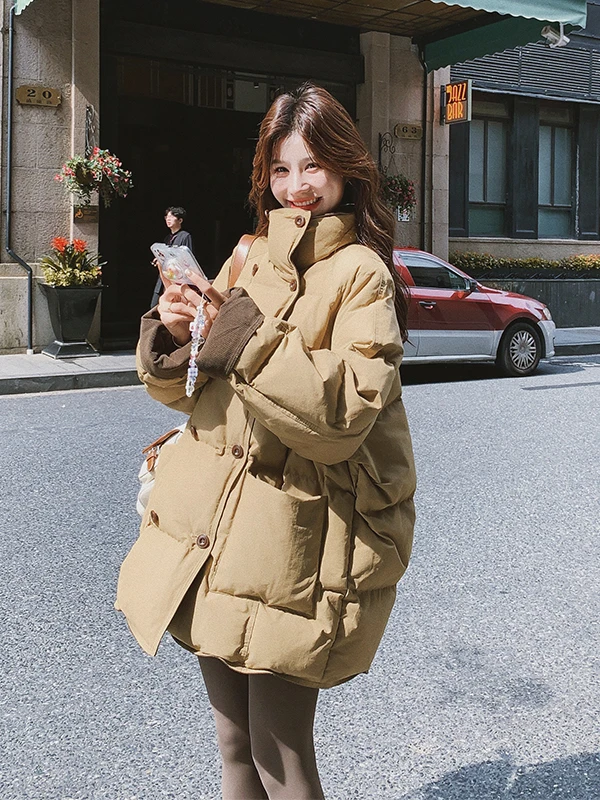 暖かさプラス レディース キルティングジャケット ダブルブレスト ルーズフィット ミッドレングス 冬用コート スリ カレッジ スリ スリミング アウターウェア