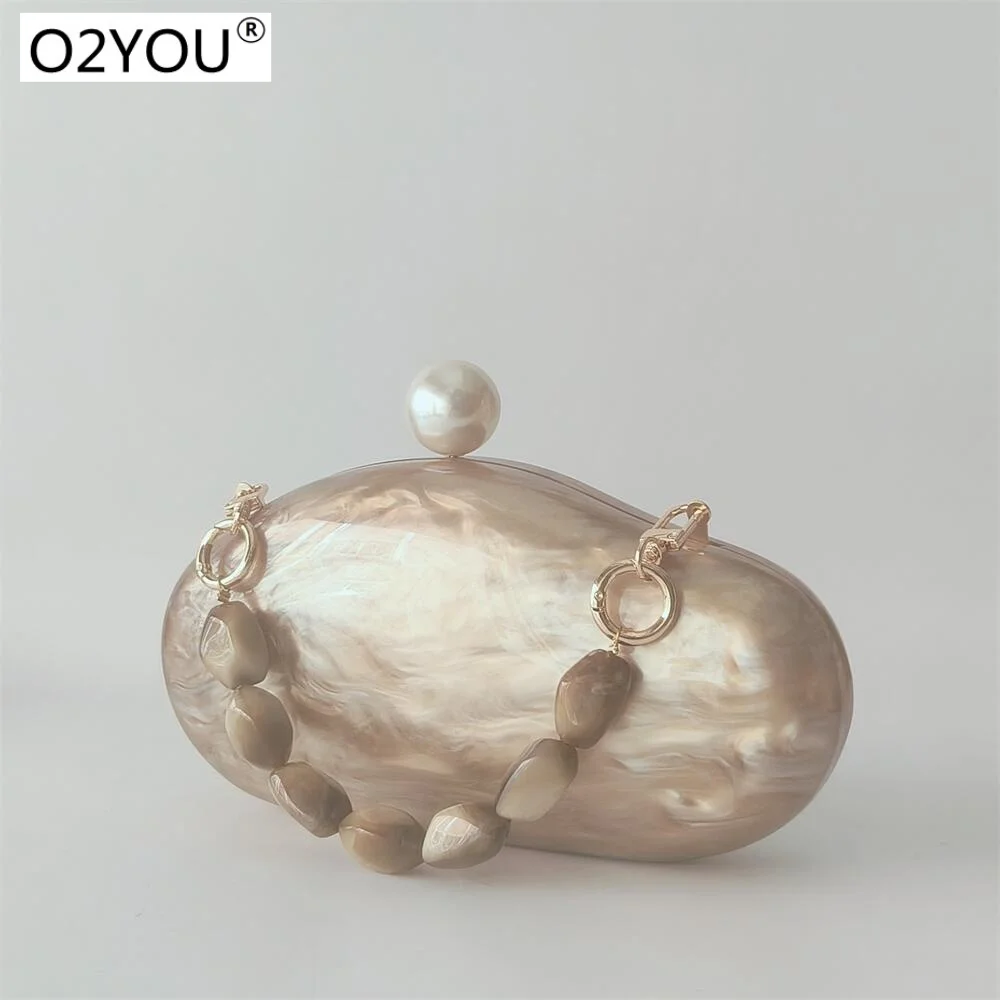 

Chain Purse Dinner Party Handbag Travel Women's Luxury Pearl Decoration Acrylic Clutch Modern Elegant Novelty Bronw Evening Bag