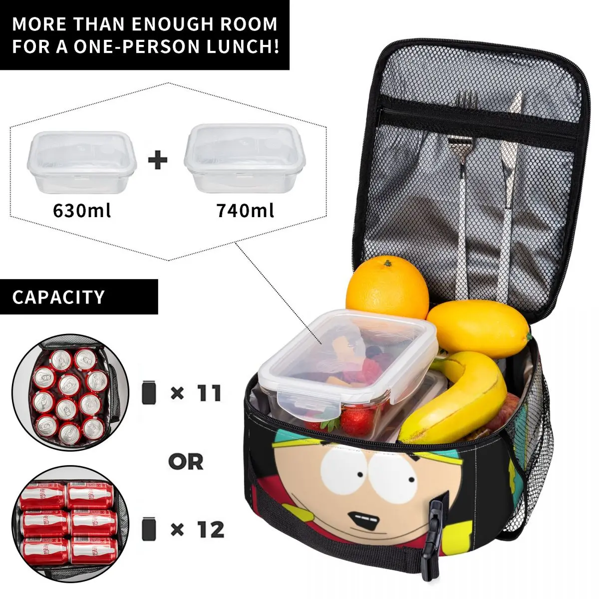 Cartoon Anime SouthPark Insulated Lunch Bags for Outdoor Picnic Eric Cartman Waterproof Thermal Cooler Lunch Box Women Children