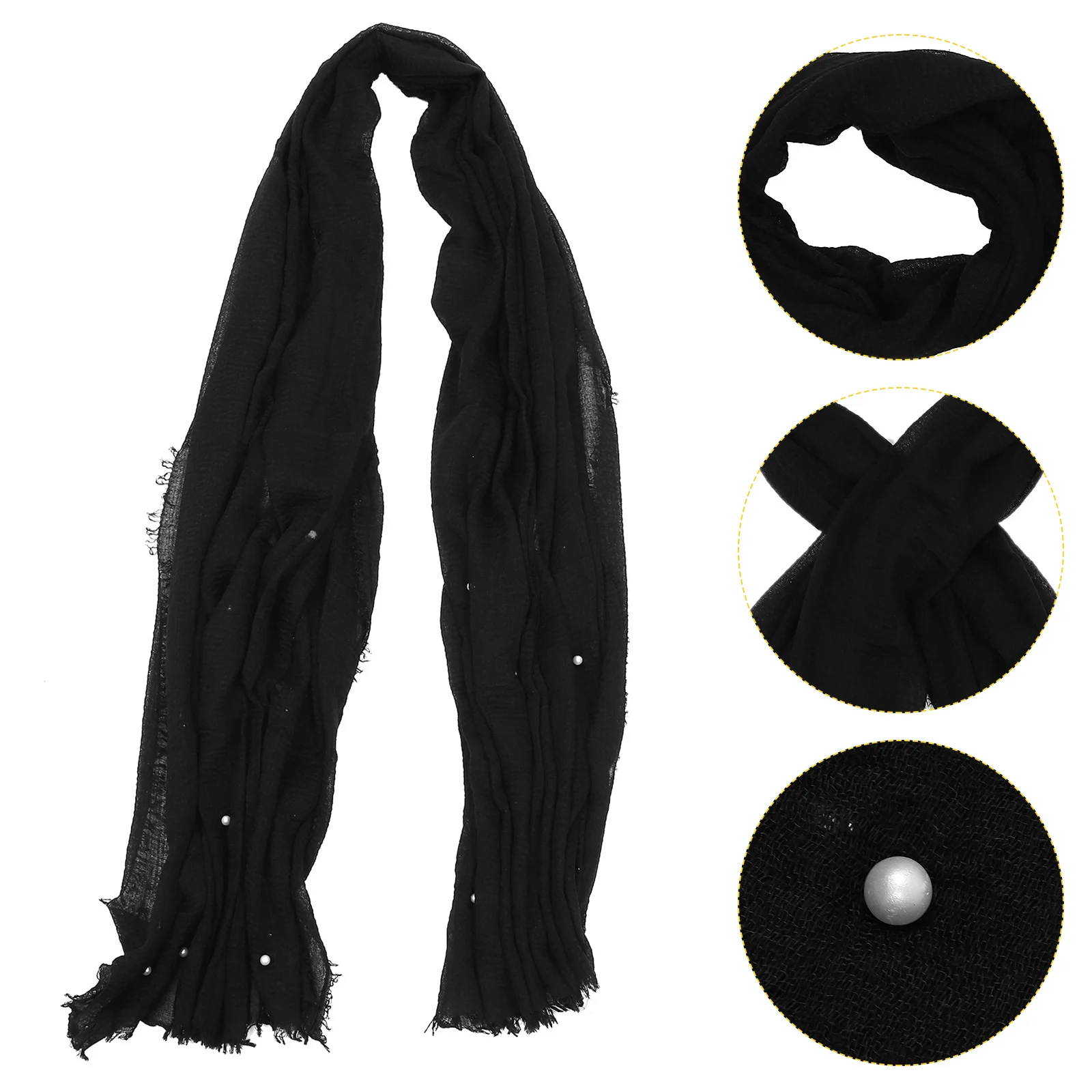 

1pc Pearl Accessories Headscarf Cotton Shawl Comfortable Breathable Multi-purpose Warm Wrap Scarf Pearl Decorated Headwear