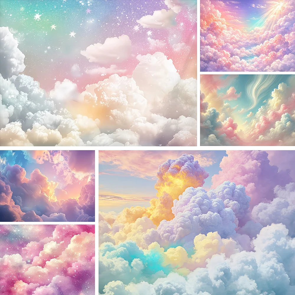 

Colorful Clouds Scenery Background Happy Birthday Theme Party Decoration Backdrop Photography Studio Supplies Props Banner
