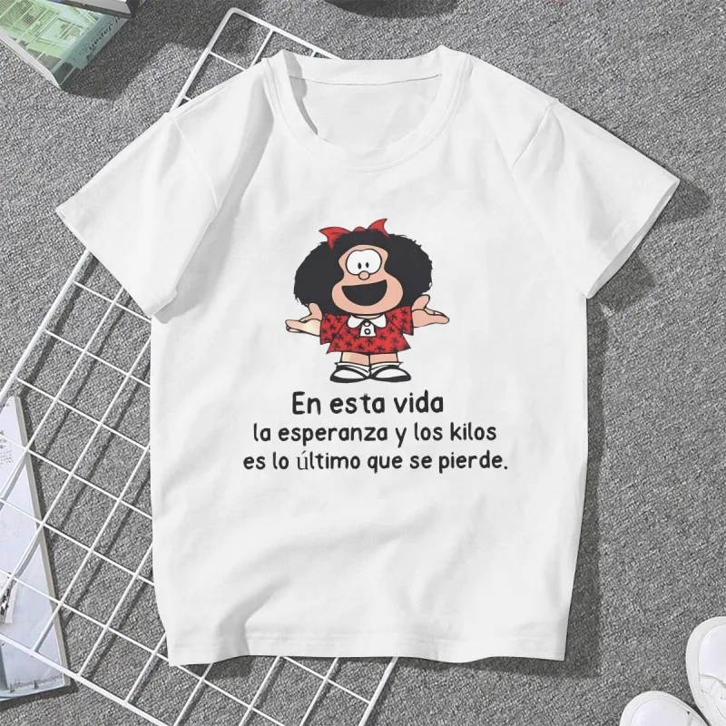 Mafalda Cartoon Meisjes T-Shirt Retro Vrouwelijke Tops Polyester Harajuku Grappig Y 2K T-Shirt Dames
