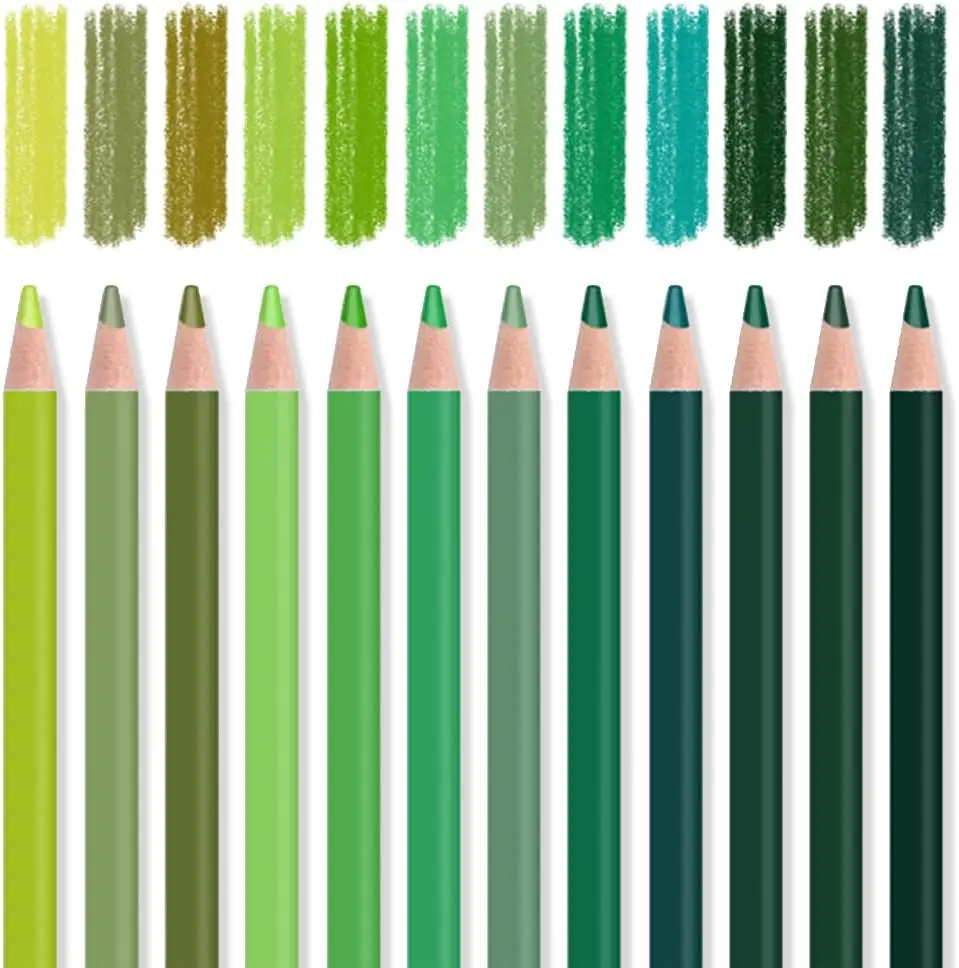 

Набор из 12 зеленых карандашей для рисования на масляной основе, предварительно заточенные деревянные карандаши для скетчинга и рисования для взрослых и раскрасок