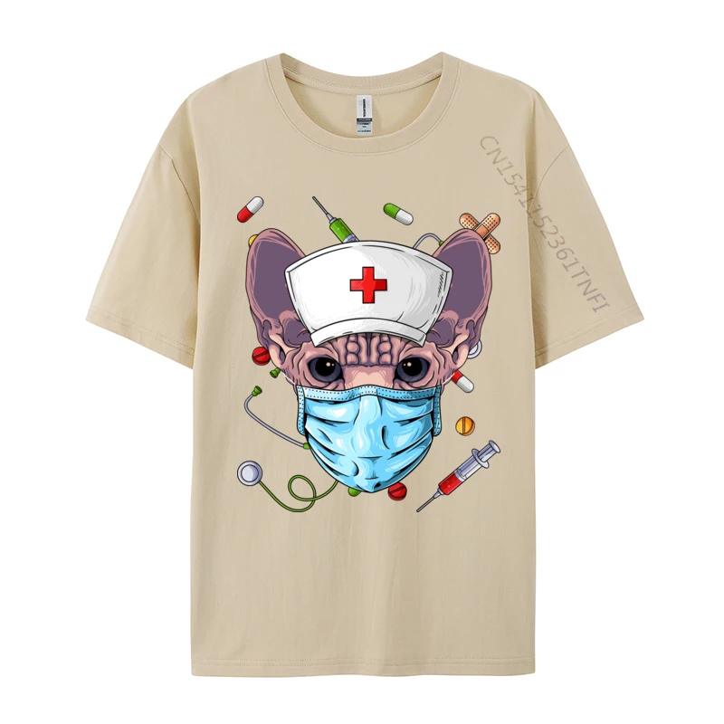 Sphynx Nurse RN Funny ER Nursing School Graduation Unique Tops Shirts Slim Fit Personalized Cotton Mens T Shirts Casual T Shirt