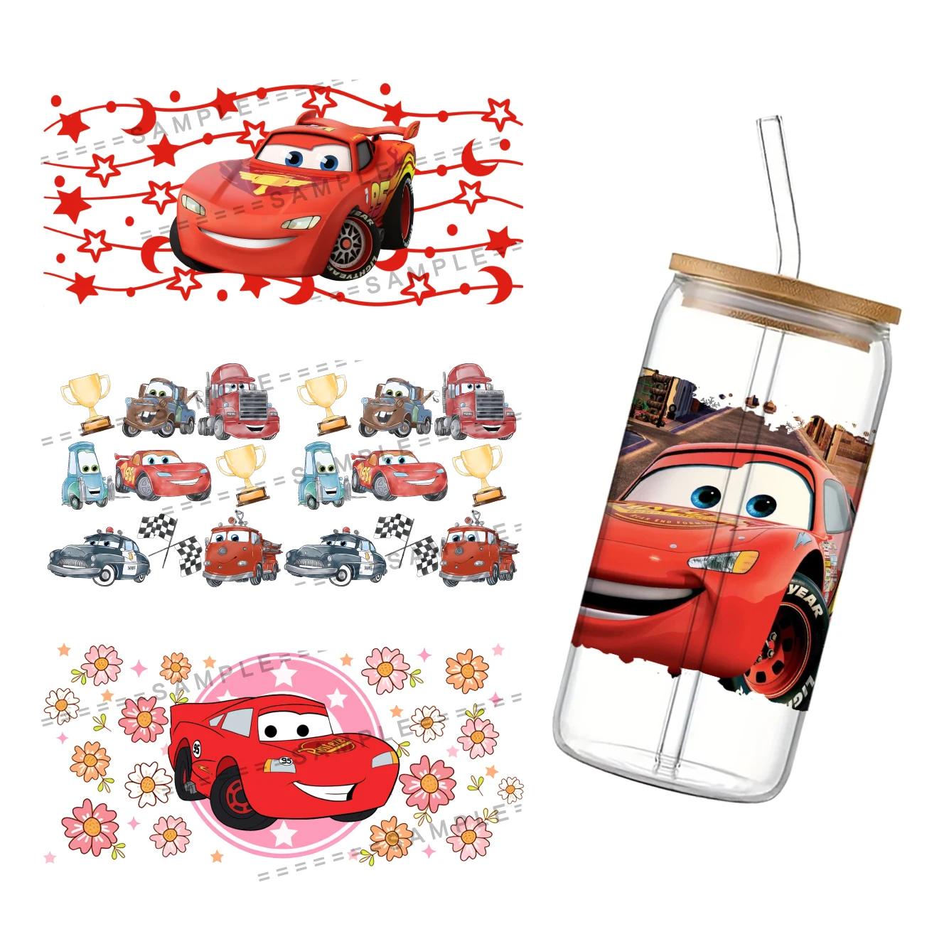 Disney Auto 'S Voor Libbey 16Oz Kan Glas 3d Waterdichte Uv Dtf Koffie Kan Wikkelen Libbey Glas Wrap