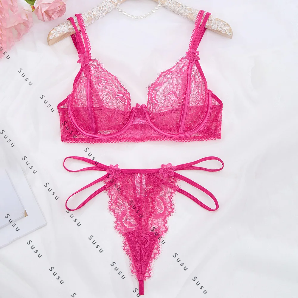 

Кружевное кружевное европейское и американское эротическое нижнее белье, комплект из двух предметов, сексуальный комплект с вышитым цветочным дизайном, новинка 2023 года