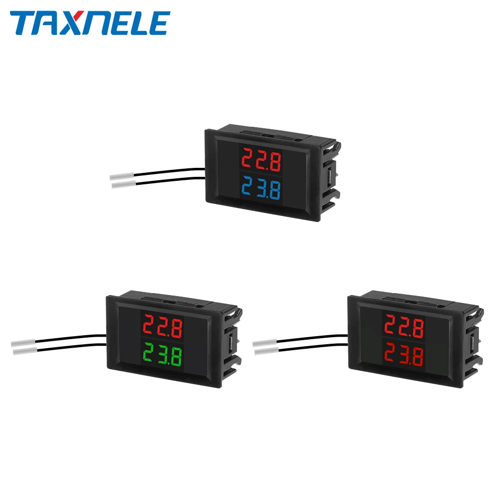 DC 12V 24V LED Dual Display Digital Thermometer Temperature Sensor Tester Dual NTC Waterproof Metal Probe 4V-28V For Car