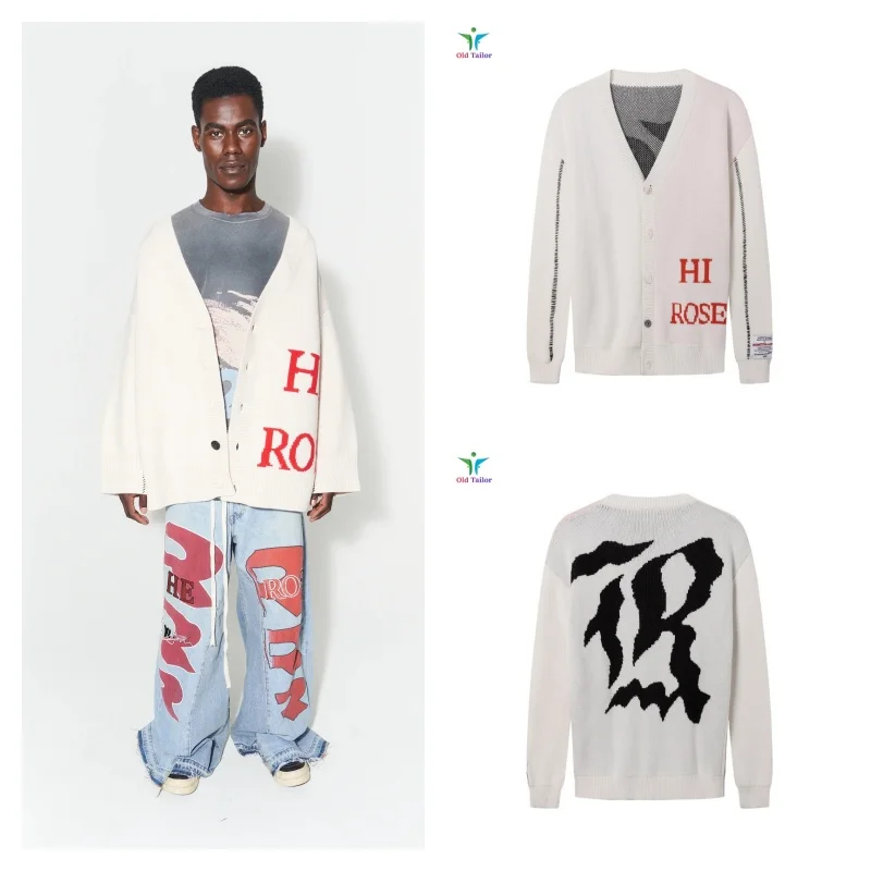 

Абрикосовый вязаный свитер с v-образным вырезом RRR123 HI ROSE 25SS, новый мужской и женский уличный модный кардиган, свитер