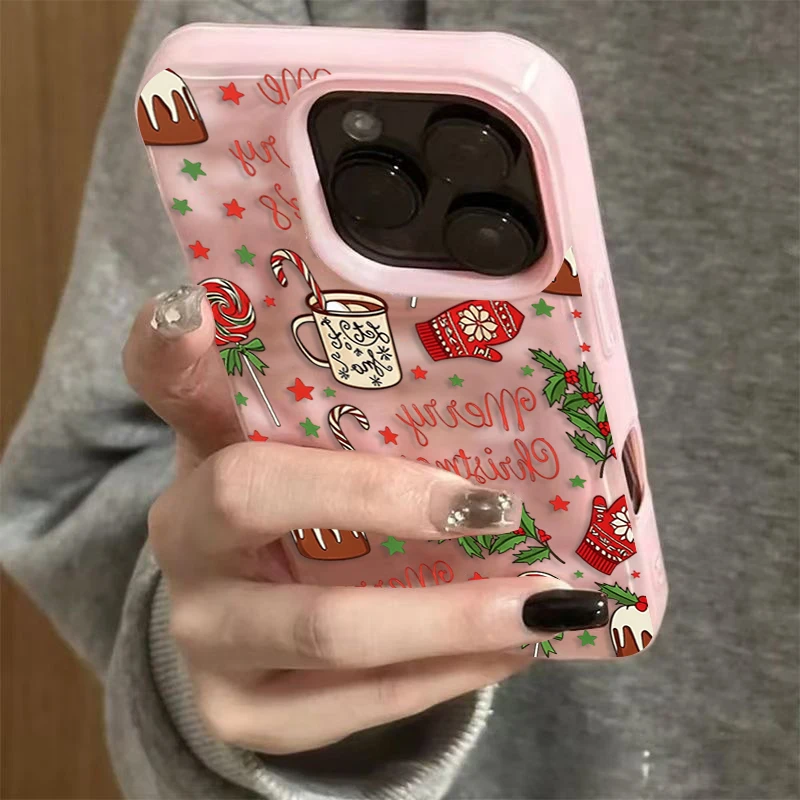Cute Festive Christmas Pattern Phone Case For iPhone 17 16 15 14 13 Pro 11 12 Pro Max 15 Plus Air Wavy Texture Protective Cover view 6