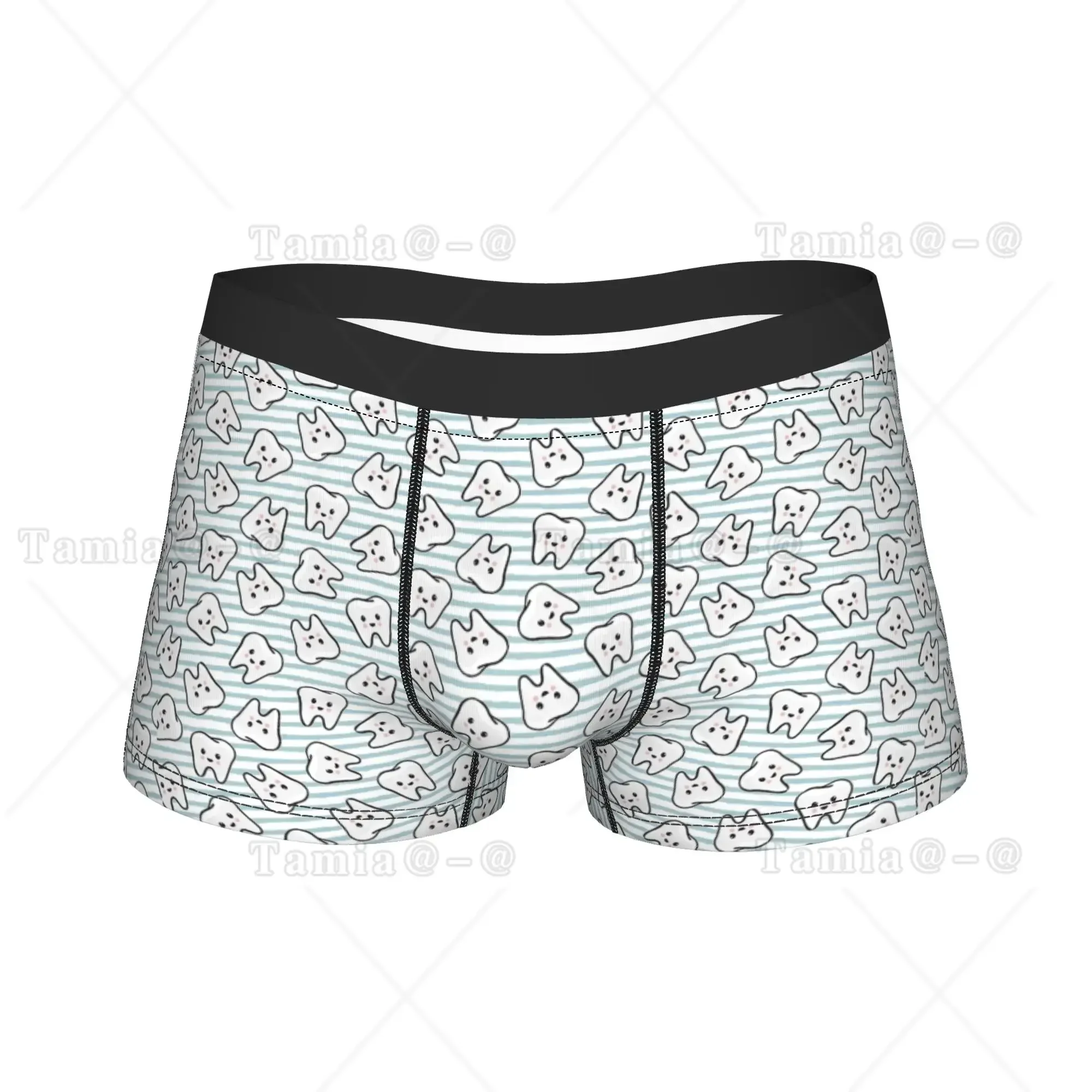 happy teeth on blue stripes Boxer Shorts  3D Pouch Underwear High Quality Boxer Brief Comfortable Male Underpants Big Size 2XL