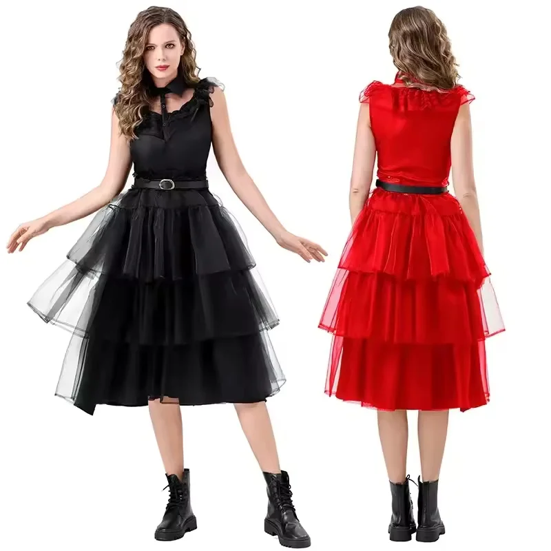 Vestido midi de tule em camadas elegante feminino – fantasia de dança vestido de Halloween cosplay roupa gótica