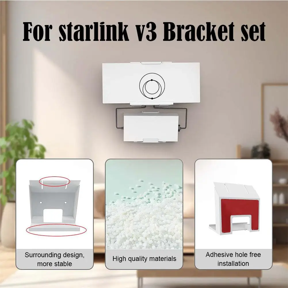 1Set for StarLink Gen 3 Router Power Wall Mount Bracket Adhesive No Punching Holder Plastic Support for StarLink Gen3 V3