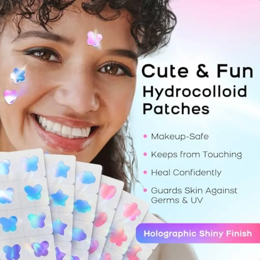 Pimple Patches for Face Cute Hydrocolloid Acne Patches Colorful Hologram Star Sport Stickers Zits Blemish Pimple Patch with Sal