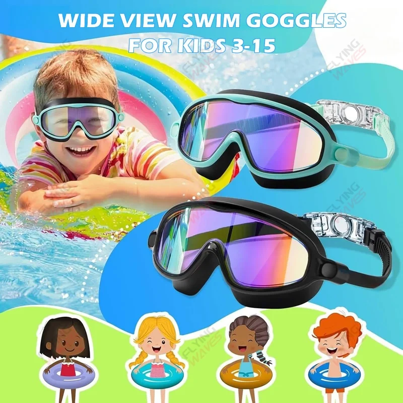 Neue Weitwinkel-Schwimmbrille mit großem Silikonrahmen, auslaufsicher, beschlagfrei, UV-Schutz, für Kinder, Kleinkinder, Jungen, Mädchen, 3-15 Jahre – Detail 1