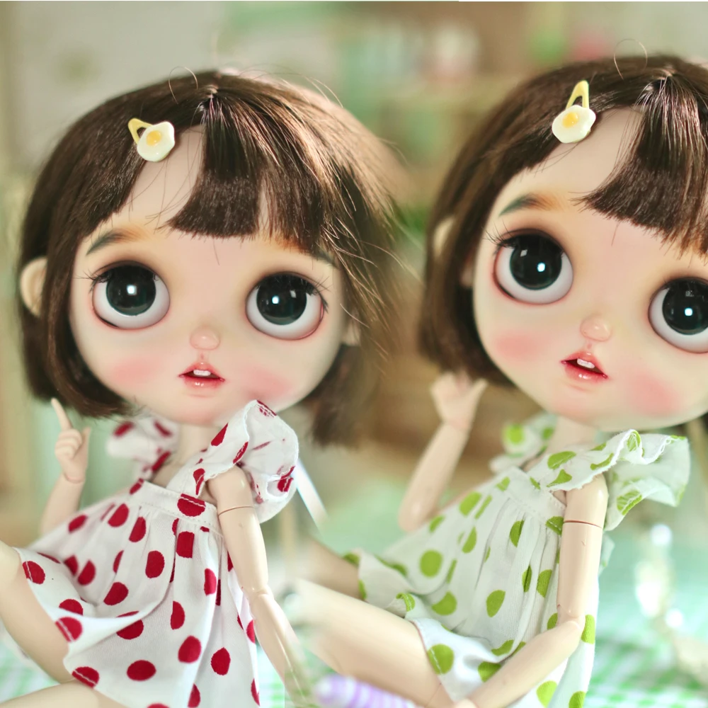 H01-A026 children handmade toy 1/6 ob24 azone blyth doll clothes beautiful black polka dot white top 1pcs