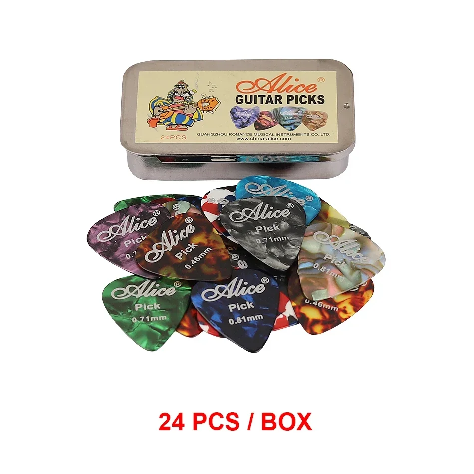 Alice 24/20/12 Pcs Acoustic Electric Guitar Picks Plectrums Celluloid with Metal Picks Collection Box Case