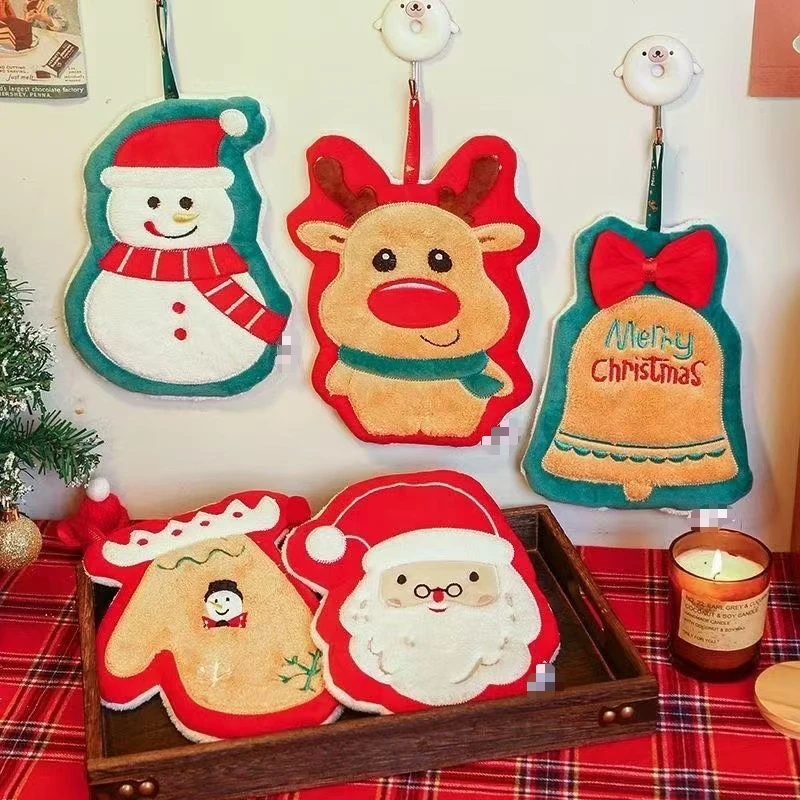 Christmas hanging hand towel quick drying and absorbent, suitable for bathroom sink and kitchen countertop Christmas decoration