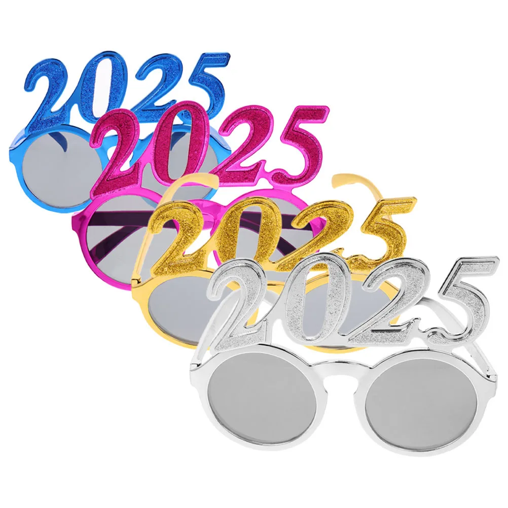 

4 шт., очки для новогодней вечеринки, 2025 гальваническая круглая оправа, забавный выпускной реквизит для фотосессии, вечерние очки для новогоднего случая