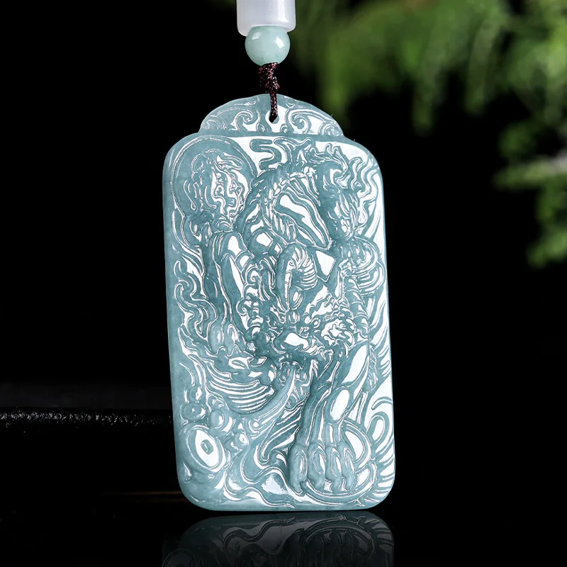 

Natural A-grade Jadeite Glutinous Blue Water Gold Pixiu Pendant Jade Auspicious Beast Leather Mound Men's Charms Women's Jewelry
