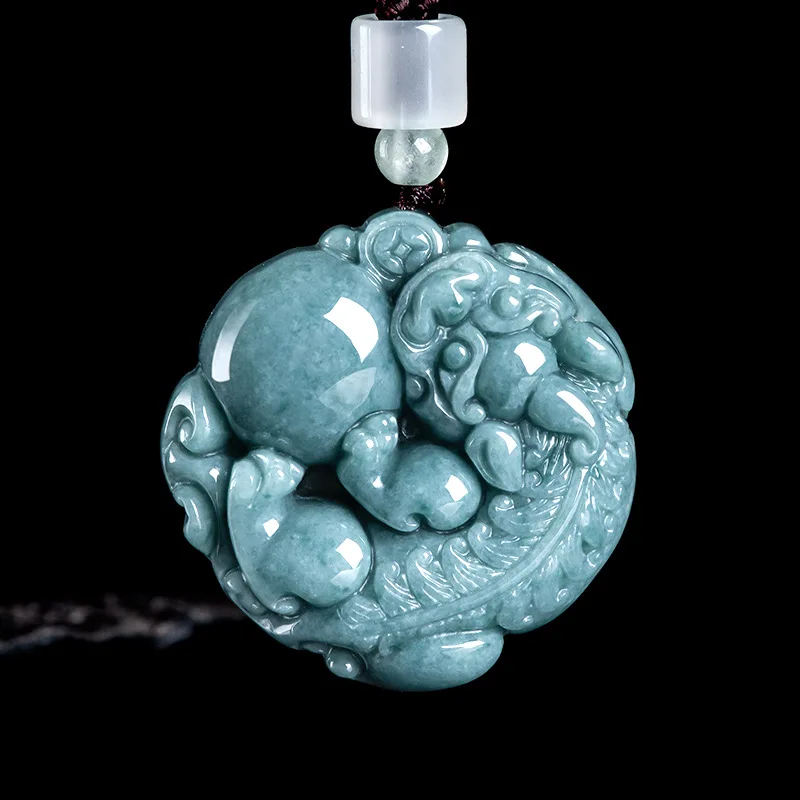 

Jiale/ Hand-carved Natural Blue Water Jade Lucky Pixiu Necklace Pendant Fashion Amulet Men and Women Couples Gift Accessories