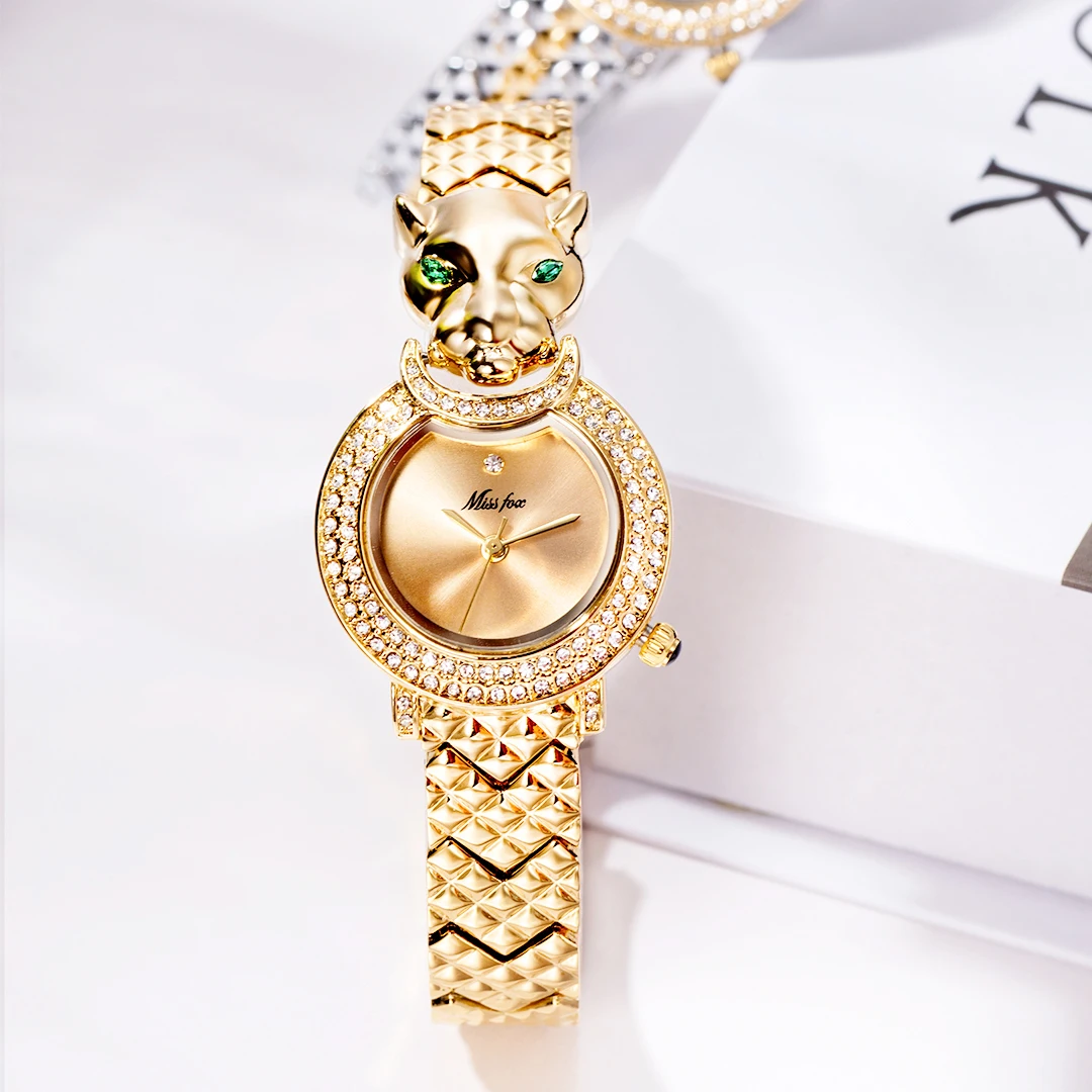 MISSFOX-Reloj de cuarzo para mujer, accesorio de pulsera de acero inoxidable con diamantes brillantes, estilo Hip Hop, resistente al agua, con