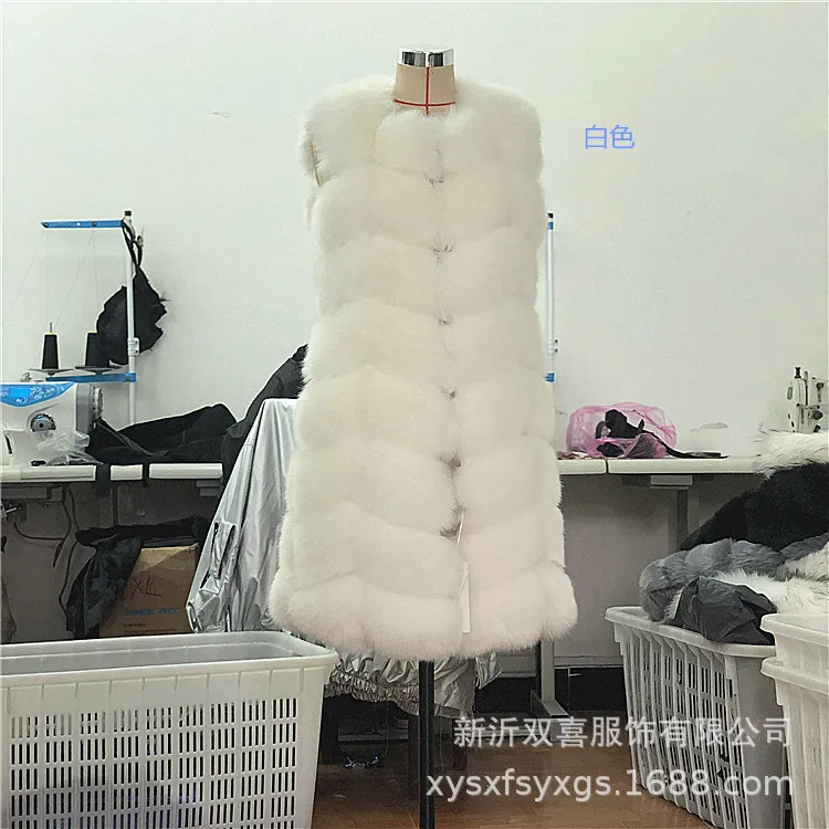 معاطف نسائية من فرو الثعلب الصناعي سترات طويلة فضفاضة ورقبة مستديرة بدون أكمام مغطاة بأزرار سميكة ودافئة من الفرو غير رسمية لخريف وشتاء 2025 #6