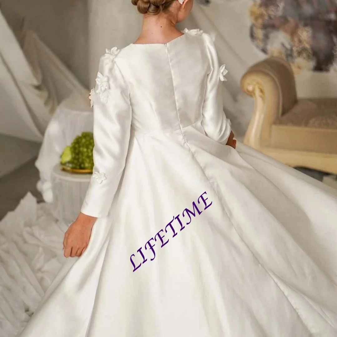 

Graceful Flower Girl Dress for Wedding Children's 3D Flower Long Sleeve First Communion Dress Kids Custom Birthday Pa Customized