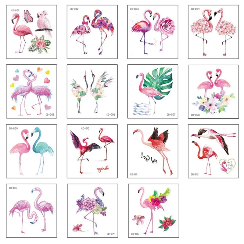 5 Pcs/Set Autocollants De Tatouage Aquarelle Flamants Fleurs Oiseaux Étanche Temporaire Jetable Corps Art Maquillage tatouage temporaire