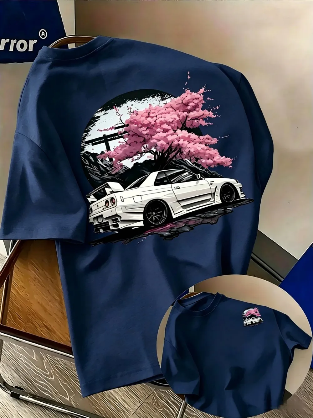 T-shirt à col rond pour hommes européens et américains, imprimé fleurs de cerisier, confortable et respirant, pour l'extérieur et la rue