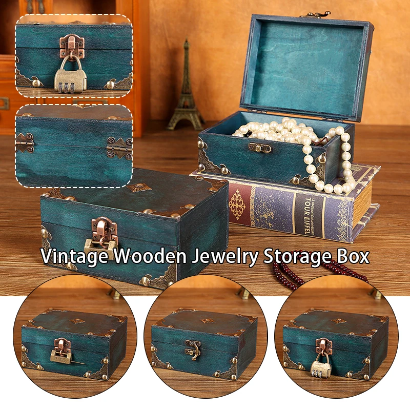 

Wooden Jewelry Sweets Candy Storage Case Organiser Gifts Vintage Treasure Chest Wood Box Carrrying Cases Antique Style with Lock