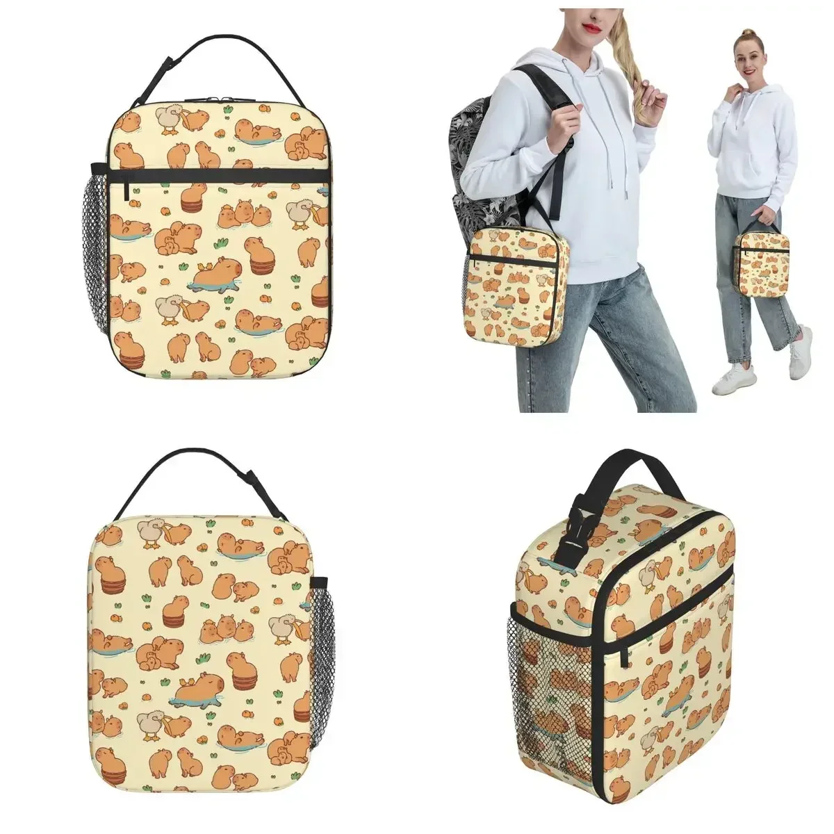 Cute Capybara And Pelican Accessories Insulated Lunch Bag For School Food Box Leakproof Thermal Cooler Lunch Boxes