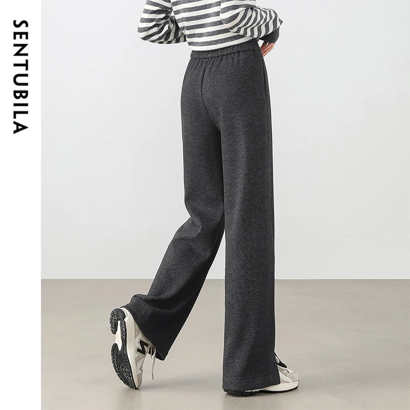 SENTUBILA Pantaloni caldi da donna drappeggiati contenenti lana a vita alta dritti eleganti pantaloni da pendolarismo casual dimagranti 144K58724