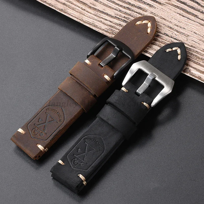 اليدوية جلد البقر حزام الساعات 20 مللي متر 22 مللي متر 24 مللي متر 26 مللي متر خمر بني داكن مبطن حزام الساعات ل PAM111 441 لينة الرجال سوار