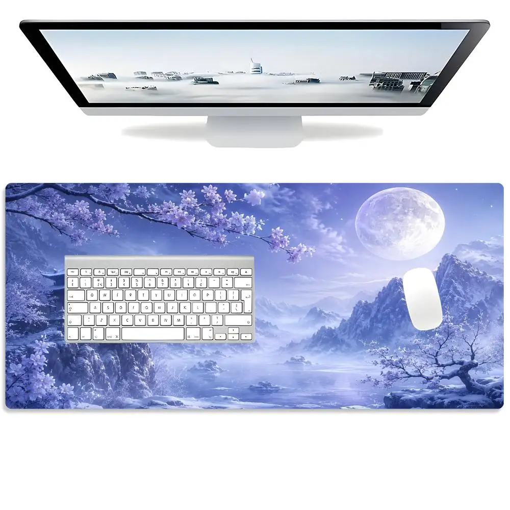 Chinese Pavilion Cherry Blossom Mountain Sunset Lake Landscape Art Extra Large Non-Slip Extended Gaming Mouse Pad