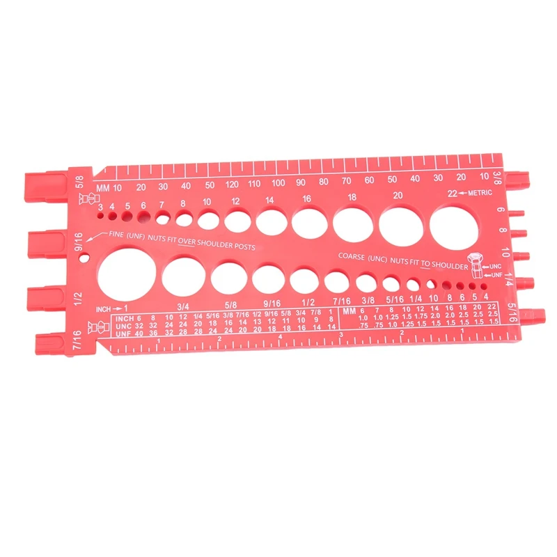 Plastic Nut Bolt Thread Gauge Nut Bolt & Screw Measuring Gauge Size & Thread Pitch, Red