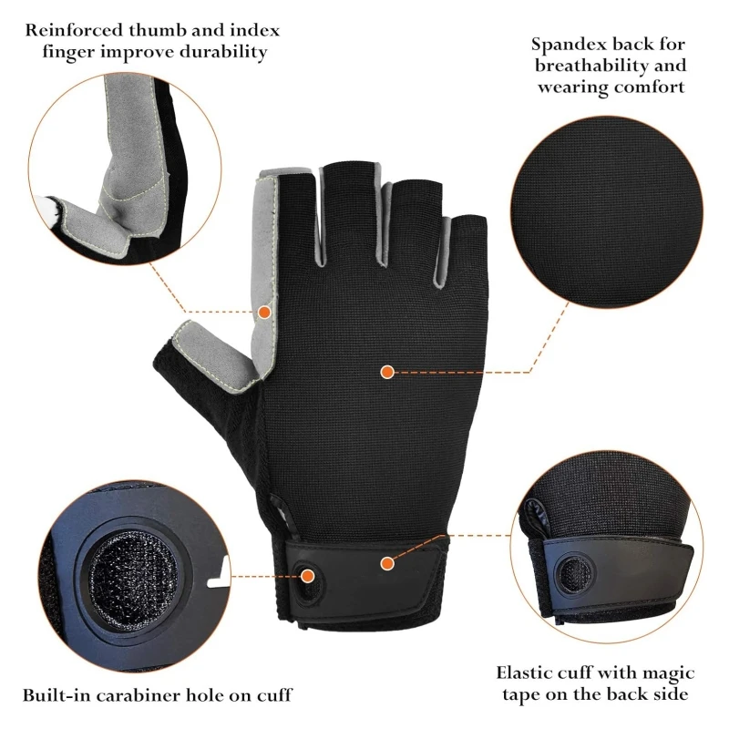 XYEHS-guantes de trabajo de seguridad para escalada, de cuero sintético, de medio dedo, ligeros y transpirables, para exteriores, 1 par