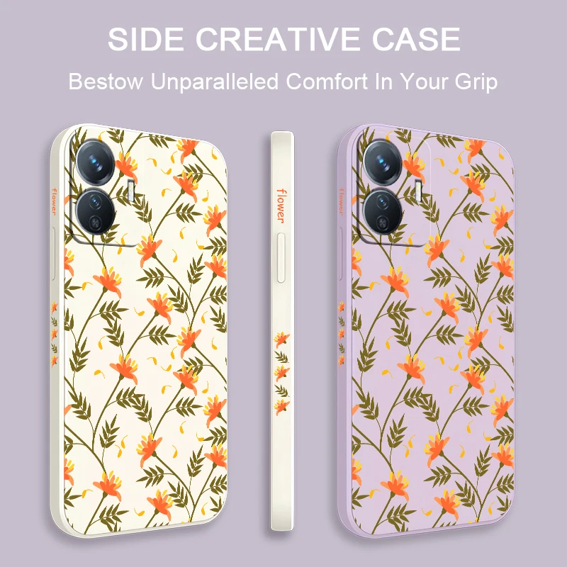 سيليكون ماتي حافظة هاتف من البولي يوريثان ل Vivo Y200 Y400 5G Y100 Y35 Y33S Y31 Y29 Y27 Y28 Y72 Y53S Y52 Y51 Y39 زهرة اللوحة غطاء #2