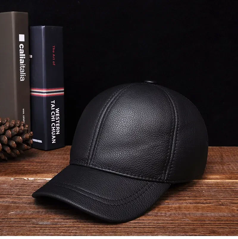 New Men\'s genuine leather Cowhide baseball cap hat brand New style spring brand new style winter Russian warm one caps hats