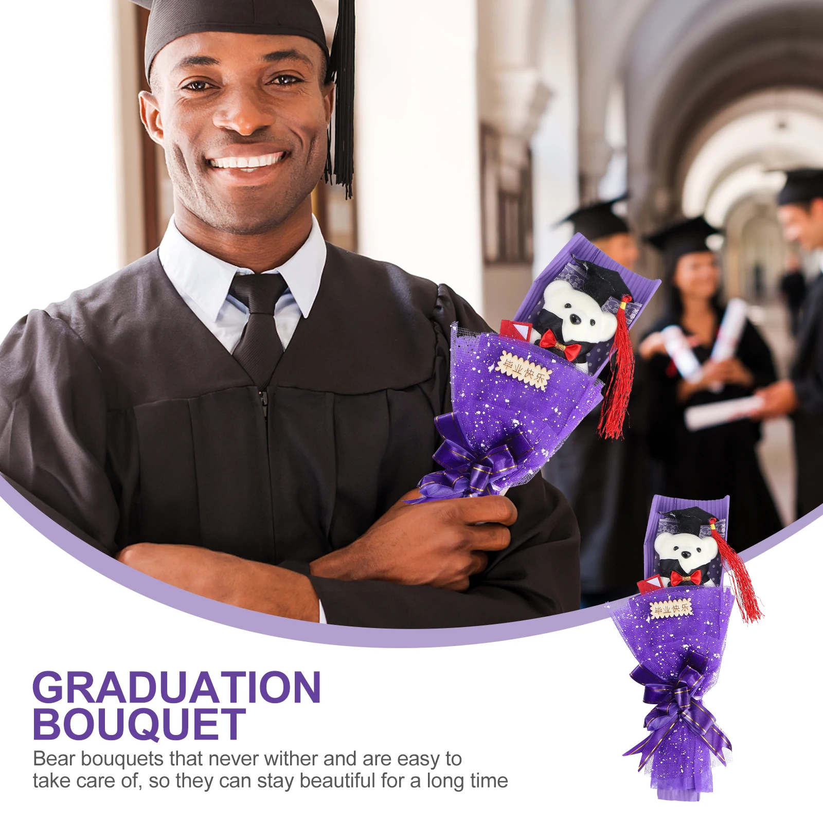 

Graduation Bear Bouquet Lovely Decorations Car Home Office Gifts Students Preschool Kindergarten Plastic Foam Fabric