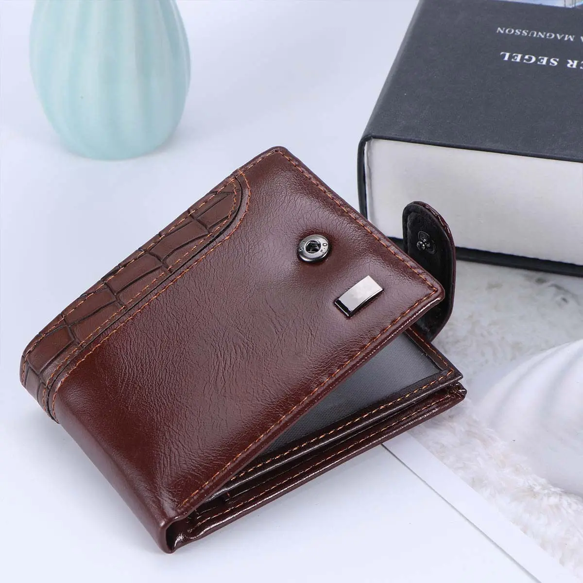 

Кошелек из ПУ-кожи, двойной, с магнитной застежкой, компактный дизайн, с несколькими отделениями для кредитных карт и удостоверений личности, коричневый, короткий