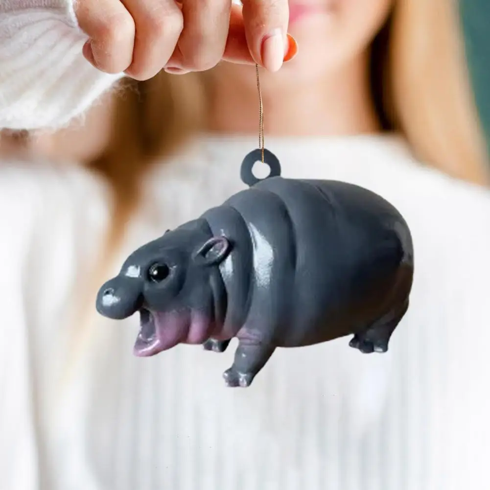 Hippo Pendant Resin Hippo Figurine Hanging Ornament Mini 3D Hippopotamus Sculpture Charm for Christmas Tree Backpack Pendant