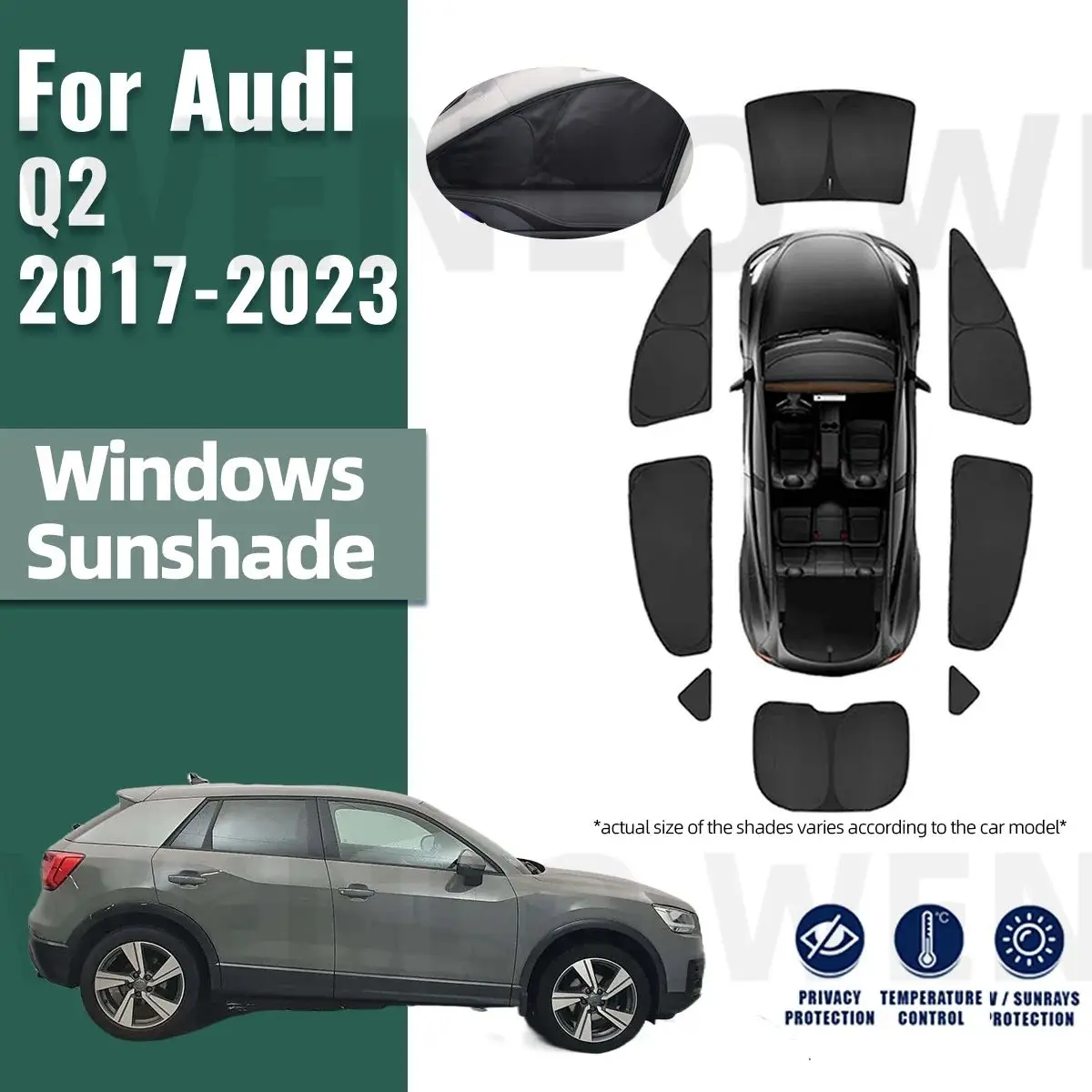 

For Audi Q2 GA 2017-2023 Full Cover Car Sunshade Shield Front Windshield Frame Curtain Baby Rear Side Window Sun Shade Visor