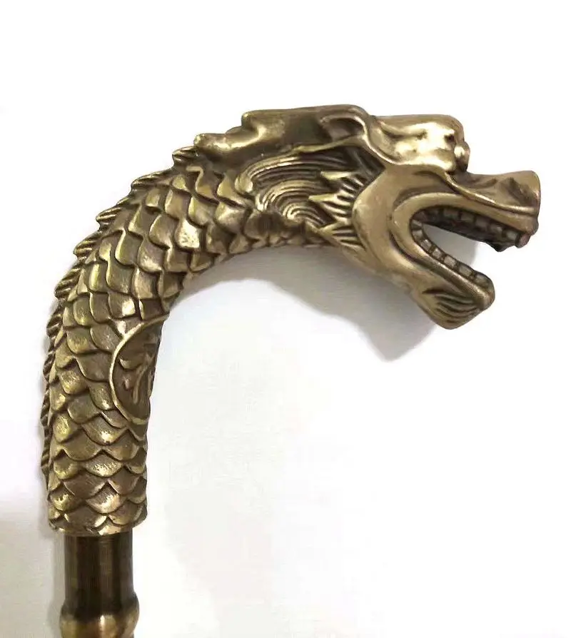 Vintage Copper Walking Stick Cane Bamboo Joint Cane Dragon Head Handle Strong Cane